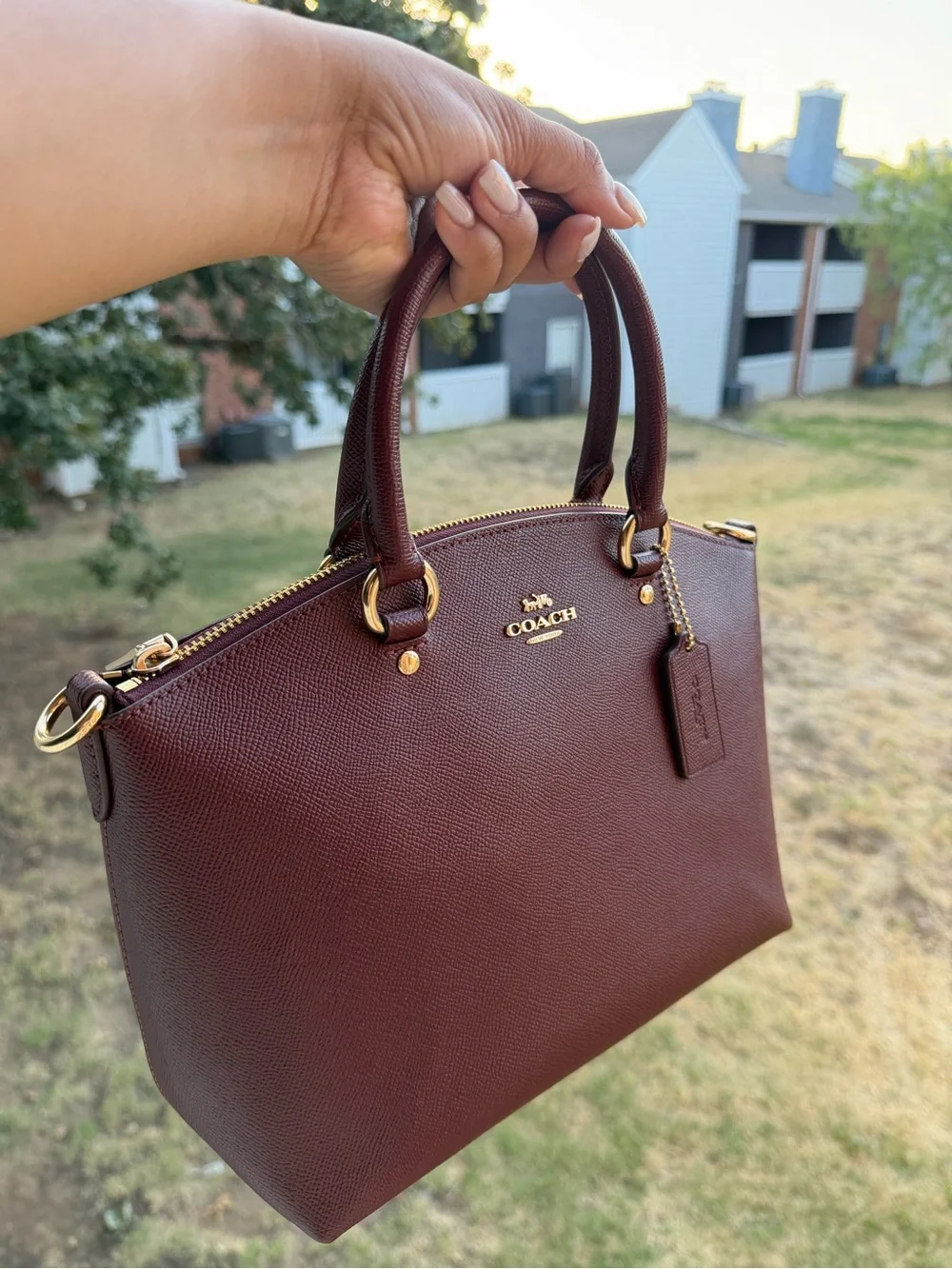 Coach Burgundy Leather Satchel with Gold Hardware